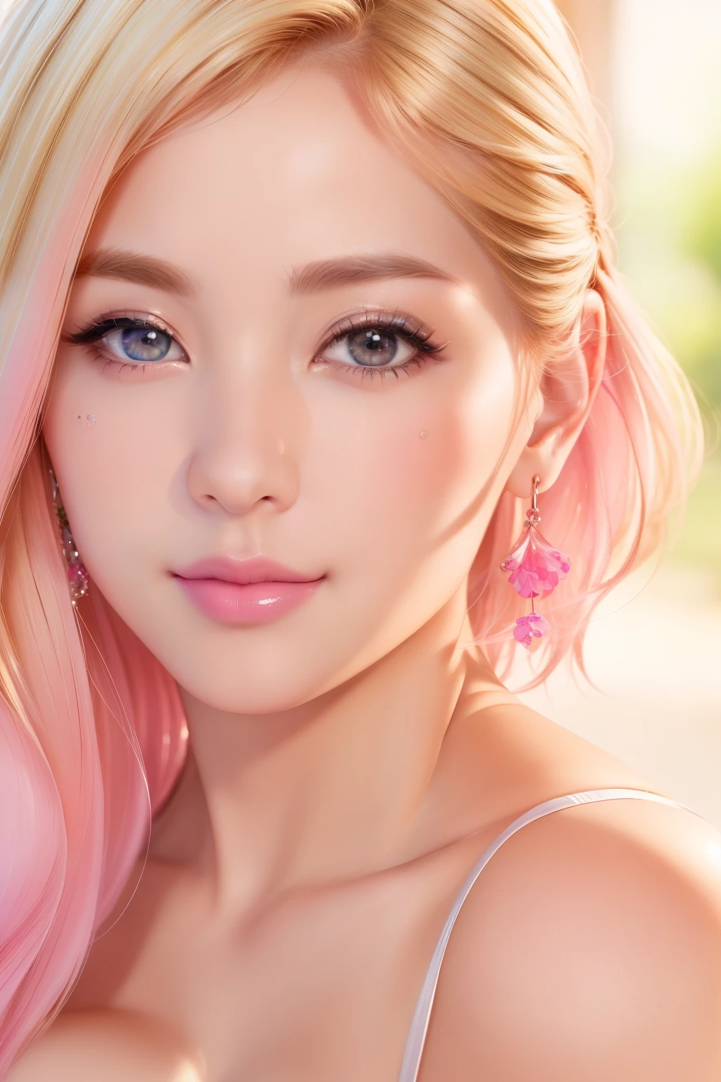 (RAW photo, best quality), (realistic, photo-realistic:1.3), best quality ,masterpiece, (cherrynobodysd15), ((big ass, large breasts)), (beautiful girl), pink lipstick, colorful makeup, long eyelashes, earrings, wearing eyeliner, fair skin, blonde hair,(cute), (detailed face), detailed eyes, detailed iris, 8k uhd, dslr, soft lighting, high quality, film grain, beautiful detailed eyes, beautiful detailed nose, vaginal detailed, realistic face, pink pussy, light smile, (highly detail face: 1.5), Fujifilm XT3, best quality, ultra-detailed, masterpiece, finely detail, highers, 8k wallpaper, pixie cut