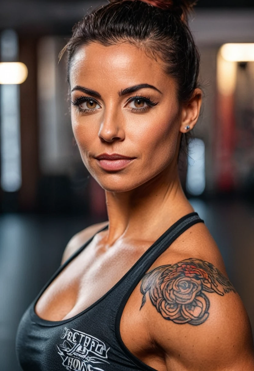belle brune avec tatouage,
Portrait 8k de muscle de femme, tout le corps, Vêtements de sport, complexe, 35 ans, fond de salle de sport, tout le corps, regarder la caméra, elegant, (Des yeux propres, Very detailed, majestueux, Digital photography, side lighting, beautiful, finely detailed eyes: 1.2