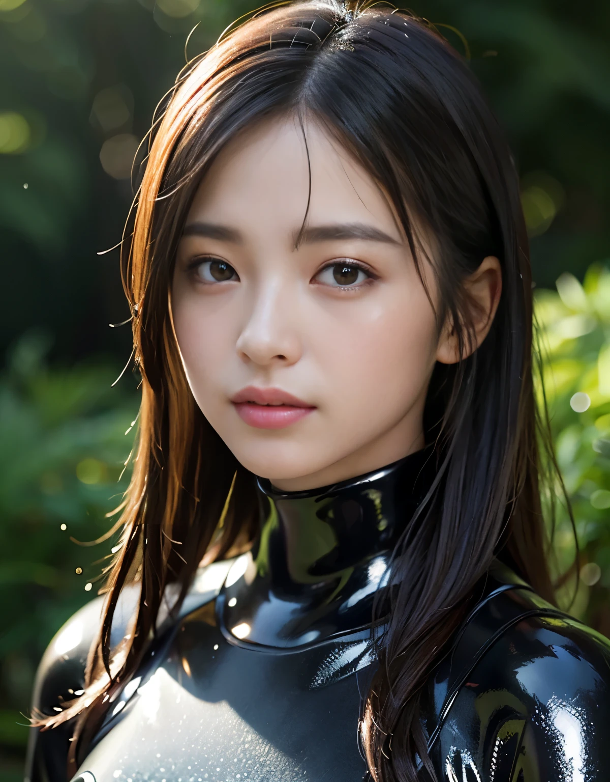 (1 girl)、highest quality、masterpiece、超A high resolution、(Photorealistic:1.4)、RAW Photos、1 girl、Wet Hair、Sweat、(Wearing a super shiny wetsuit)、Female scuba diver、Long sleeve、Diving Gloves、Portraiture、Close-up、Shadow、Octane Rendering、8k、Ultra Sharp、Metal、Intricate decorative details、Onboard Details、Very intricate detail、Realistic Light、(Mysterious look)、Shining Eyes、To the camera、Small LED