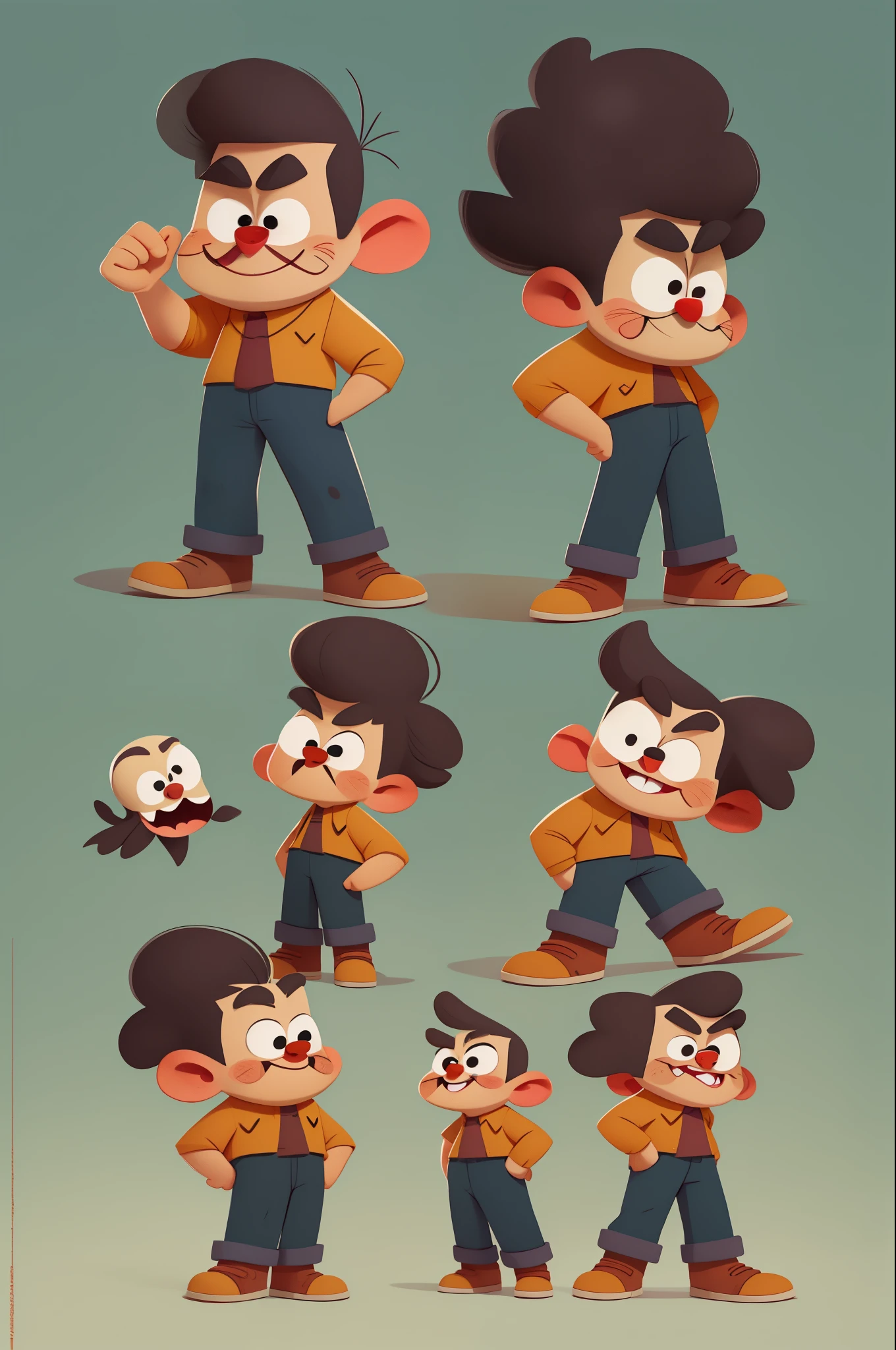 Funny fat joker cartoon character , ch
aracter sheet ,front pose,side pose, three quarter pose , back pose , full body turn around,360° turn , full body standing in t poss ,looking at the viewer, cartoon, pixar style, 2d, cartoon, free hands , detailed face,