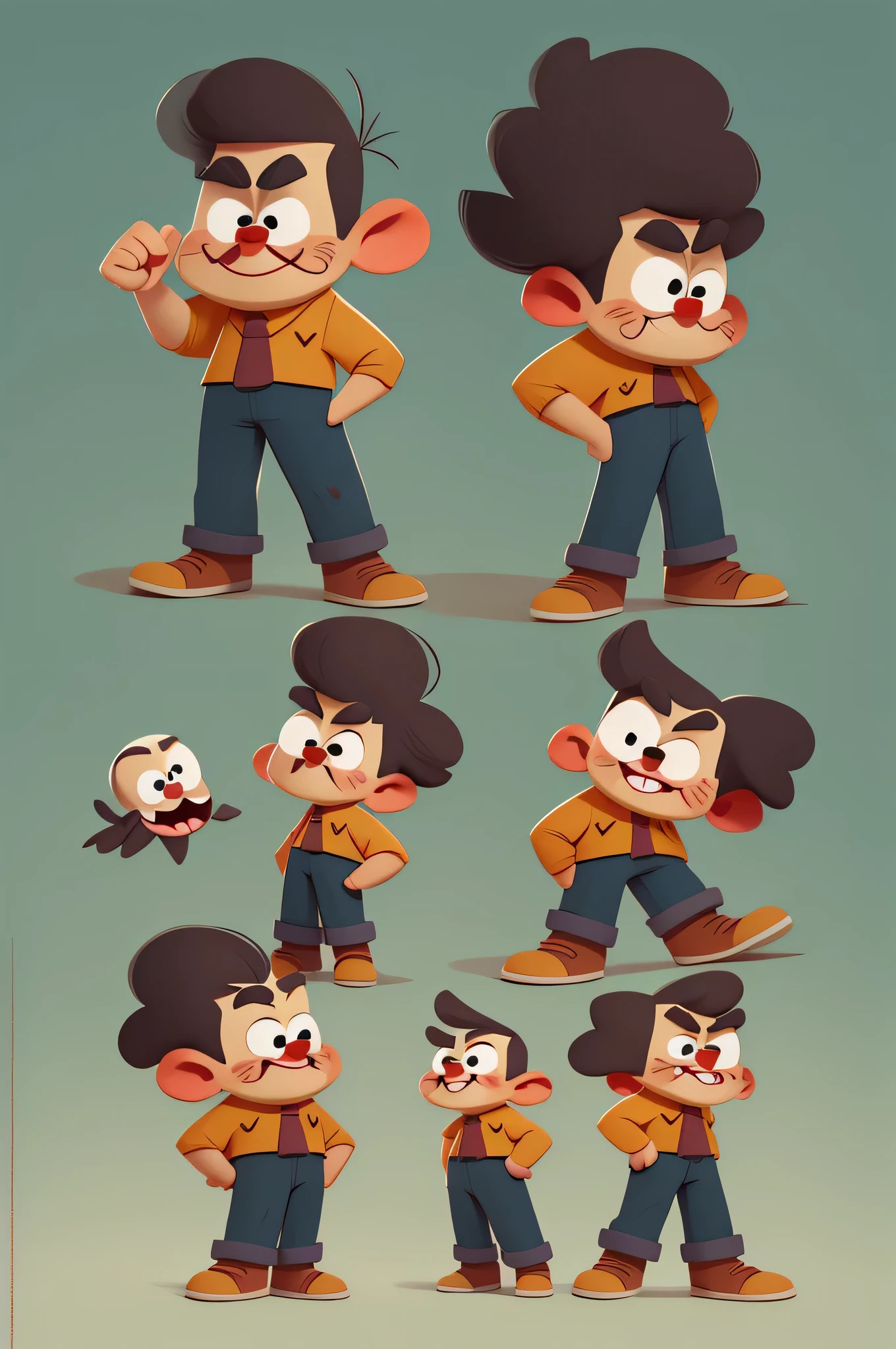 Funny fat joker cartoon character , ch
aracter sheet ,front pose,side pose, three quarter pose , back pose , full body turn around,360° turn , full body standing in t poss ,looking at the viewer, cartoon, pixar style, 2d, cartoon, free hands , detailed face,