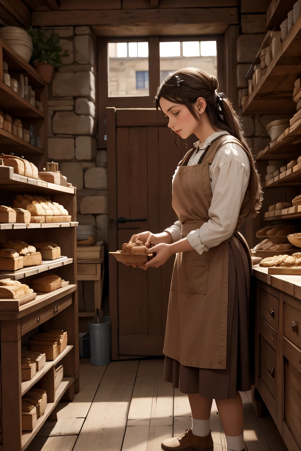 best quality, masterpiece,a baker's shop in a city in the early Middle Ages