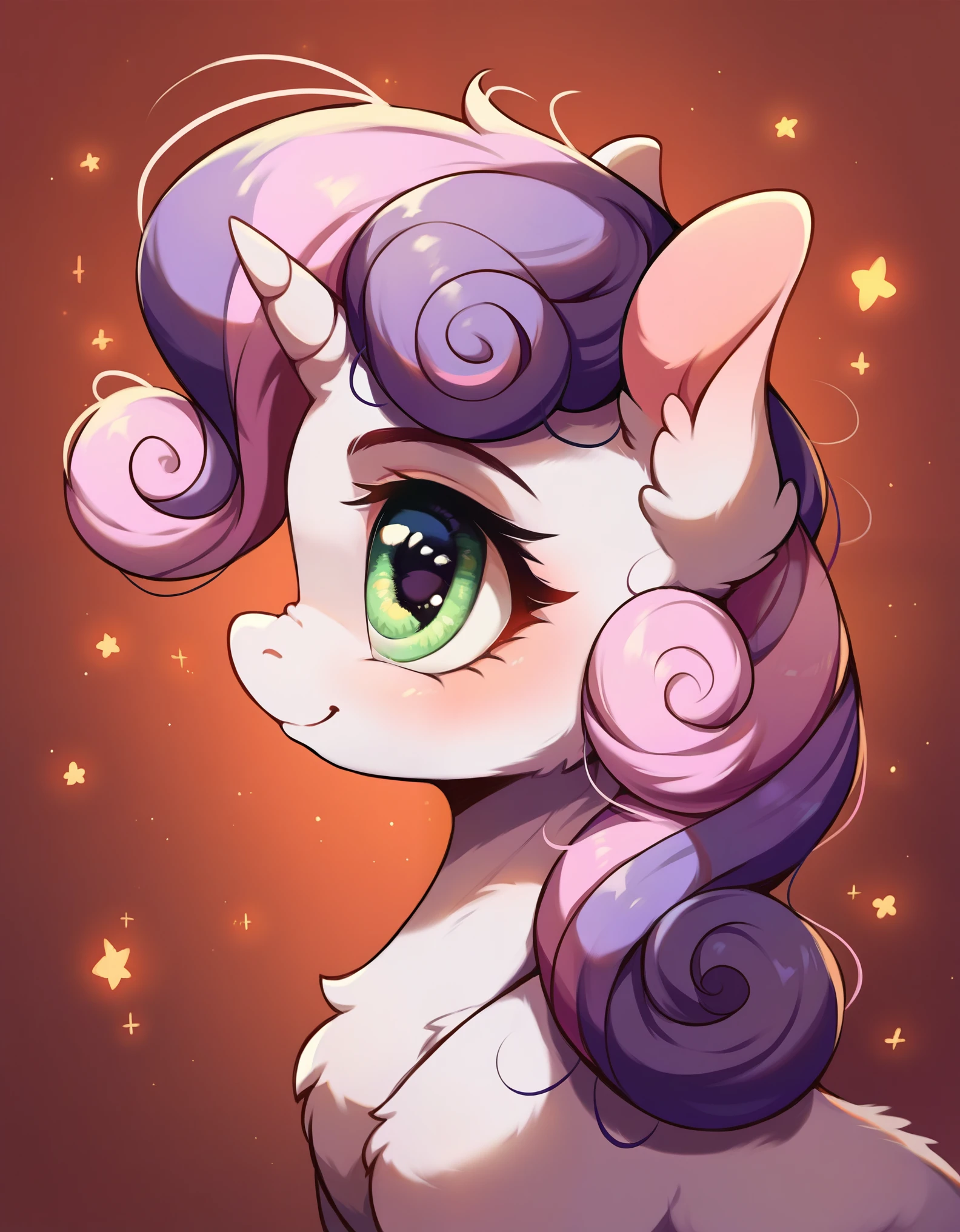 score_9, score_8_up, score_7_up, score_6_up, best quality, highres, source_furry, feral, sweetie belle, , young, profile, cute floreal background