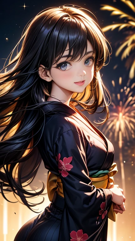 (((highest quality)), ((masterpiece)), (Very detailed), (Very high resolution), (Beautiful detailed sparkle))), ((Realistic)), 
8k, (Anime Style), Anime 2D Rendering, Realistic young anime woman, 

(((One Woman))), 
(Symmetrical facial features:1.4, Perfect Face), Beautiful clavicle, (Beautiful fingers), (((Beautiful breasts, Slightly smaller chest))), 
Beautiful body, Beautiful thighs, Beautiful feet, Perfect round butt, (((Detailed skin, Textured skin, Beautiful shiny white skin))), 
BREAK 

(Baby Face, cute, 18-year-old), 
Double eyelids, ((Thin eyebrows)), Long eyelashes, 
(Expression of fine eyes, Beautiful and delicate eyes, Sparkling eyes, blue eyes), 
(Beautiful Nose,Thin Nose), 
(Glossy Lips, Beautiful Lips, thick lips), 

(Beautiful Hair, Shiny Hair, Shiny Hair), Hair fluttering, (Red hair), (((Airy Long Hair))), 
BREAK 

(Black yukata:1.4、Red floral yukata:1.2)、
BREAK 

(smile), ((Bust Shot)、turn around)、((night、Fireworks display))

