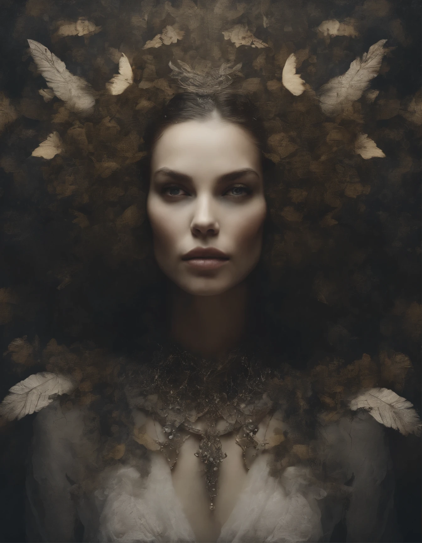mysterious silhouette forest woman, by Minjae Lee, Carne Griffiths, Emily Kell, Geoffroy Thoorens, Aaron Horkey, Jordan Grimmer, Greg Rutkowski, amazing depth, masterwork, surreal, geometric patterns, intricately detailed, bokeh, perfect balanced, deep fine borders, artistic photorealism , smooth, great masterwork by head of prompt engineering