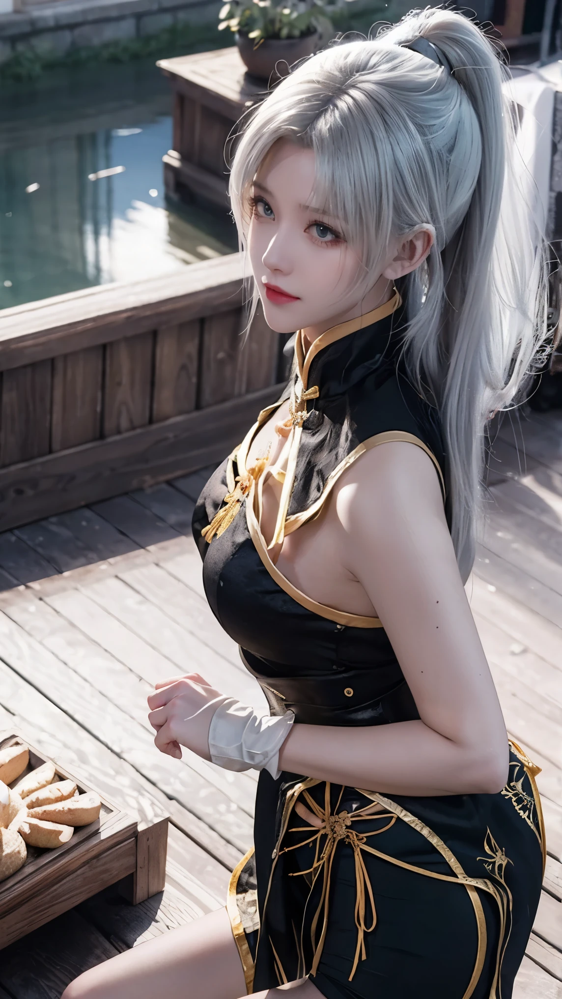 ，Close-up of miss wearing white mask, Beautiful character painting, guweiz, Gurwitz-style artwork, White-haired god, author：Yang Jie, Epic and beautiful character art, Stunning character art, author：Fan Qi, by Wuzhun Shifan, pixiv Art Street Guviz, Single ponytail, insult, High Ponytail, Tall and big, Long legs, (Sleeveless lace shirt), (shorts), (Striped )), ((Striped )), Walk, elegant, dignified, miss, Beautiful curves, sweet smile, Strong sense of detail and layering, color丰富绚丽, Has a unique texture, rich and colorful, color, vivid, design art, 16K, Ultra Detailed, {{illustration}}, {Extremely refined}, {Exquisite surface treatment}, Ultra Detailed, Delicate and shining eyes, {{Movie Lighting}}, Extreme lighting effects, Model: realism, CFG size: 12, Laura: Bright texture (1.35), high quality, masterpiece, Exquisite facial features, Delicate hair depiction, Detailed depiction of the eyes, masterpiece, best quality, Ray Tracing, Extremely detailed CG unified 8k wallpaper, masterpiece, best quality, (1 girl), 完美miss身材, (((tight white t shirt))),  (Delicate face), Black short hair, Tie your hair up, light blue hairpin,  (White skin), (Optimal lighting), (Super intricate details), 4k unity, (Ultra Detailed CG), Showing off her white legs, , Hot Pants, shorts,