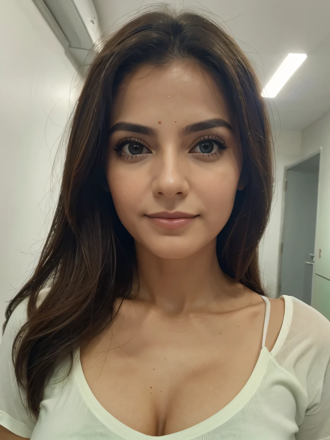 fotografia de uma mulher de 28 anos, ultra realista), (front position), (olhos verdes claros), cabelos castanhos claros, sardas pelo corpo, camisa social preto, clinical psychologist