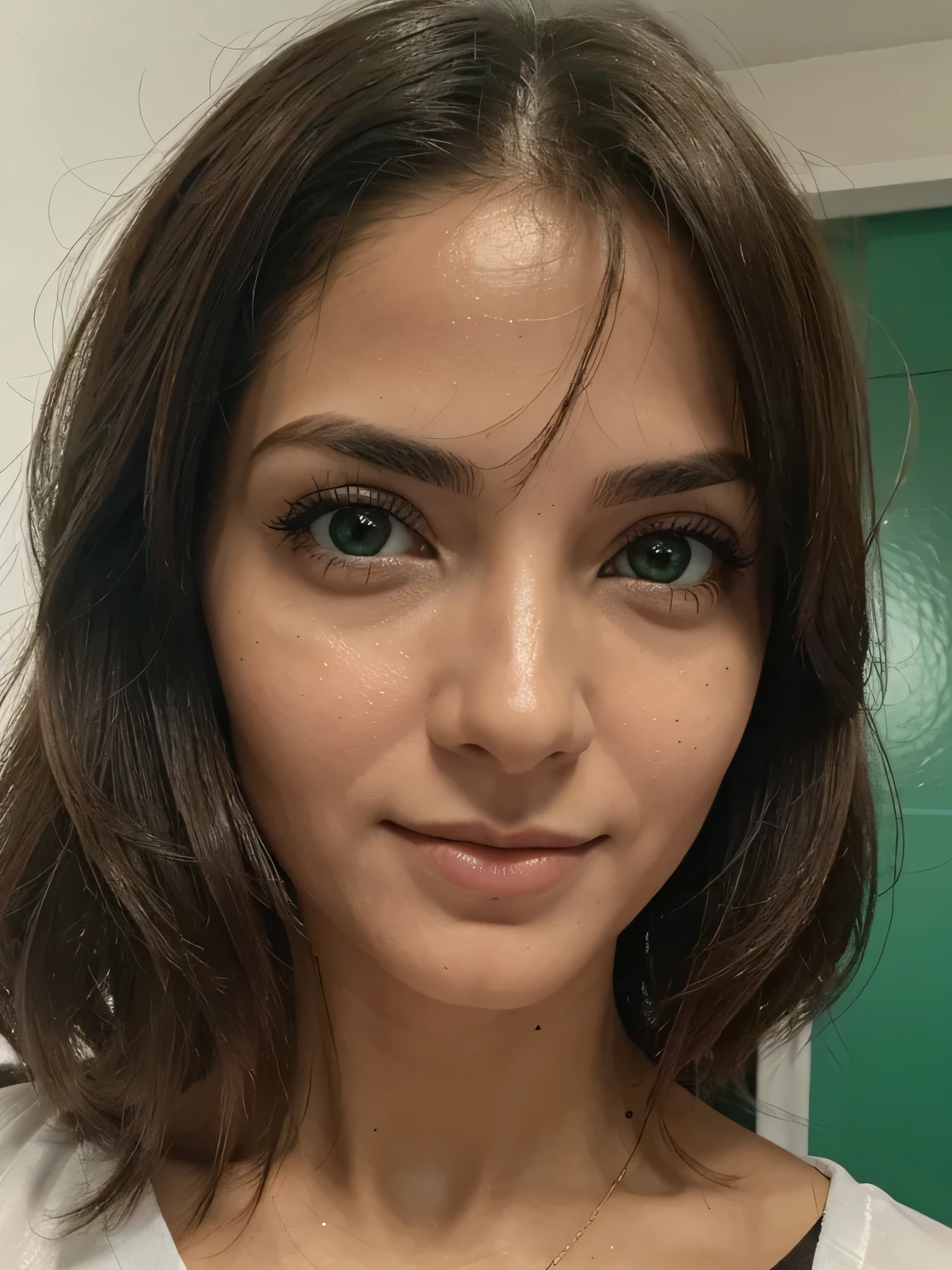 fotografia de uma mulher de 28 anos, ultra realista), (front position), (olhos verdes claros), cabelos castanhos claros, sardas pelo corpo, camisa social preto, clinical psychologist