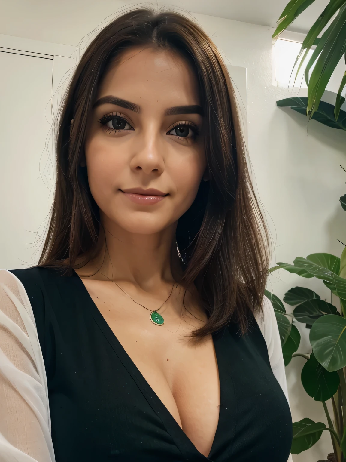 fotografia de uma mulher de 28 anos, ultra realista), (front position), (olhos verdes claros), cabelos castanhos claros, sardas pelo corpo, camisa social preto, clinical psychologist