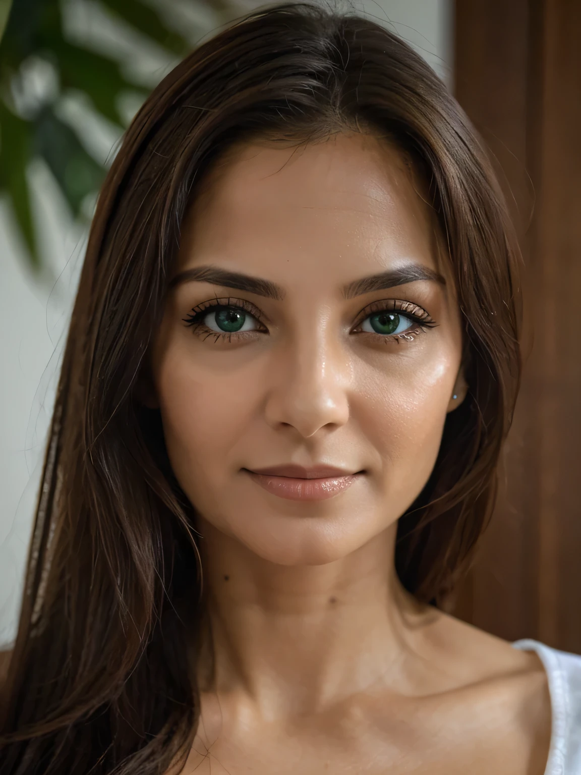 fotografia de uma mulher de 28 anos, ultra realista), (front position), (olhos verdes claros), cabelos castanhos claros, sardas pelo corpo, camisa social preto, clinical psychologist