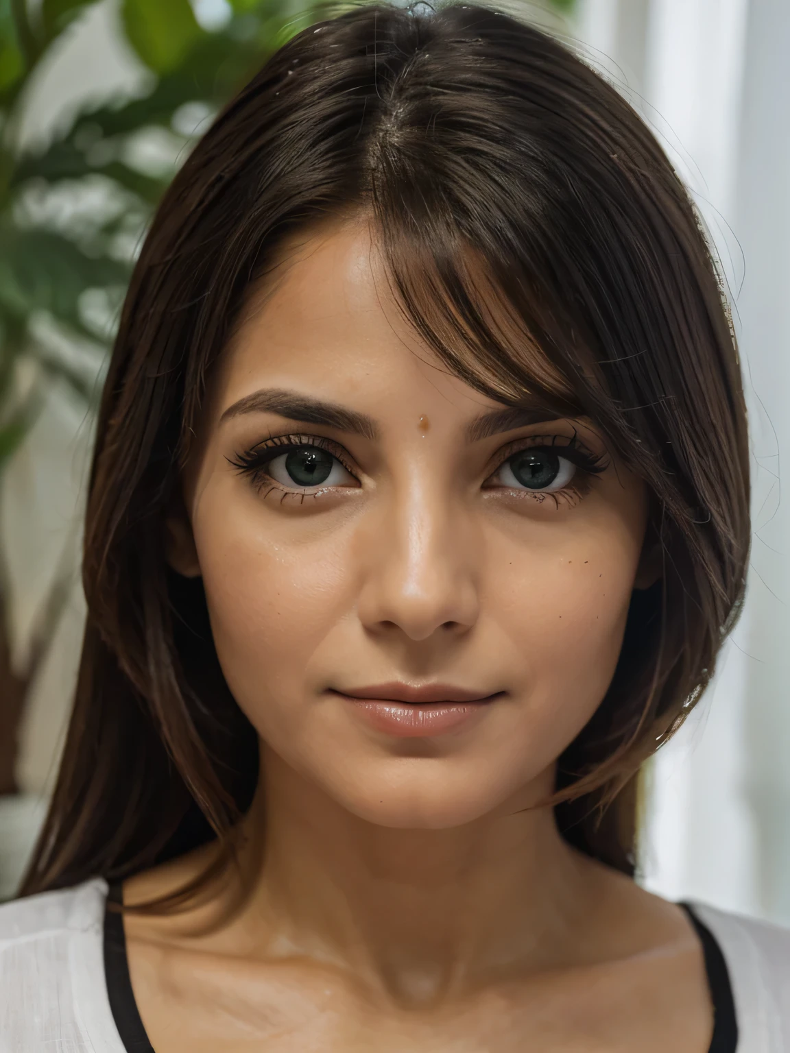 fotografia de uma mulher de 28 anos, ultra realista), (front position), (olhos verdes claros), cabelos castanhos claros, sardas pelo corpo, camisa social preto, clinical psychologist