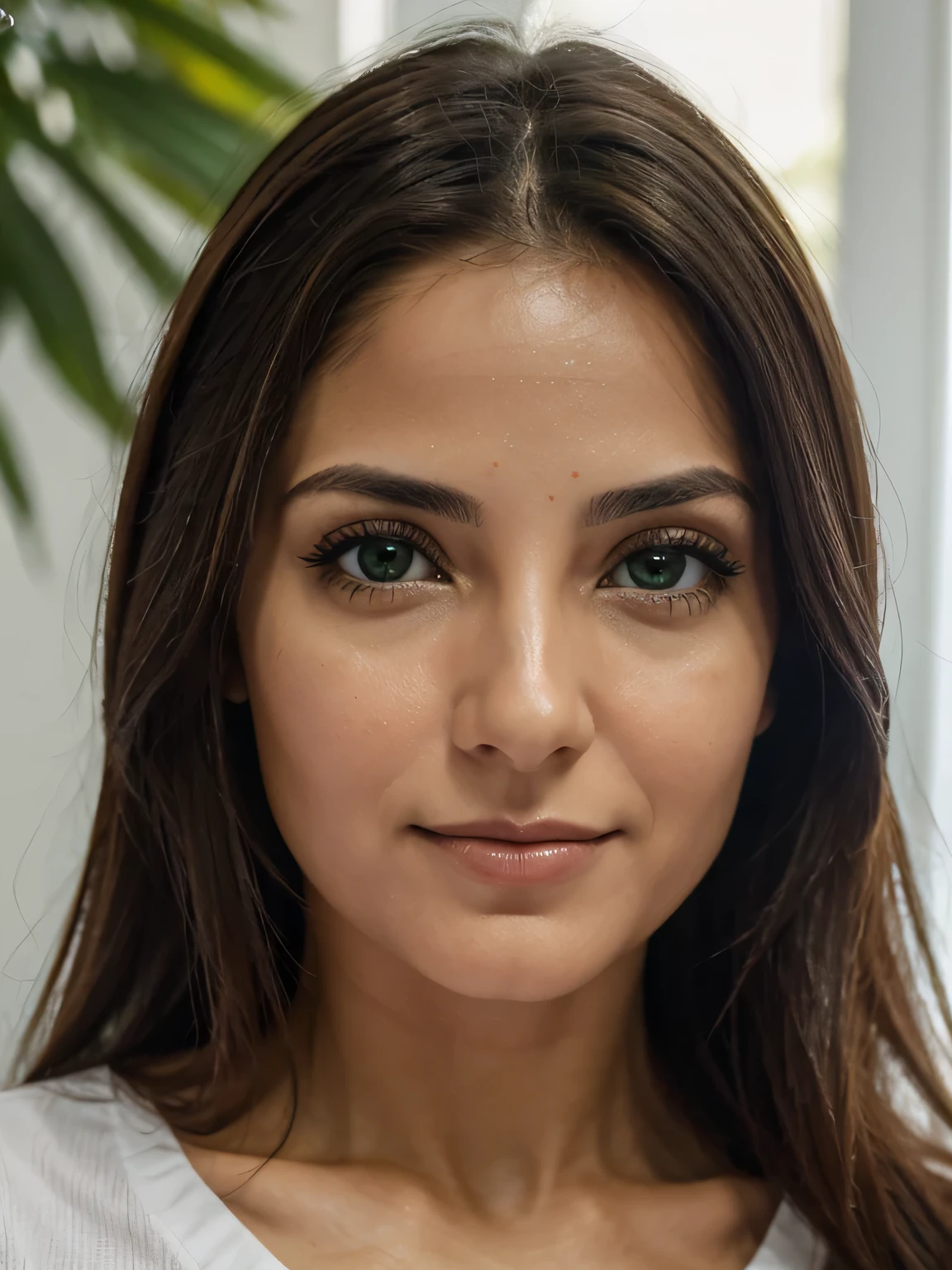 fotografia de uma mulher de 28 anos, ultra realista), (front position), (olhos verdes claros), cabelos castanhos claros, sardas pelo corpo, camisa social preto, clinical psychologist