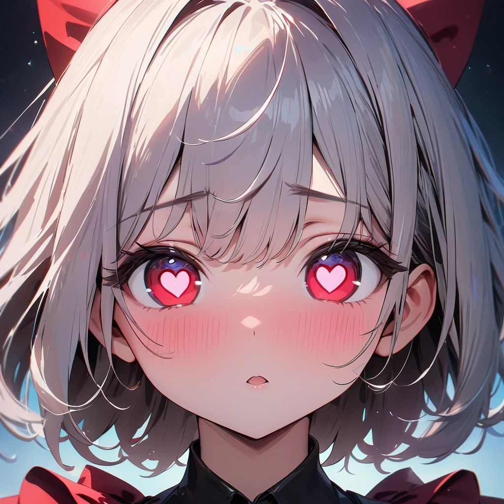 (best quality:1.2, top quality, highest resolution:1.2, masterpiece:1.3, high quality, high res, 4k, 8k, amazing 16k resolutions) Close up face, girl, heart eyes pupils, very flushtered face, very red face