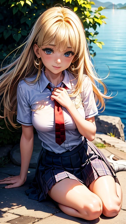 beautiful girl, cute, blue eyes, twin tail, blonde, black skirt, sexy underwear, teen, not breast , tiny breast, small breast, knee-socks, wet shirt, blush, blush face, young, little girl , full body