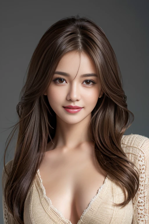 highest quality, Realistic, Very detailed, In detail, High resolution, 8k wallpaper, One beautiful woman,, Light brown messy hair, Nothing to wear, Sharp focus, Perfect dynamic composition, Beautiful fine details, Fine hair, Detailed and realistic skin texture, smile, Model Body Type, Full body photo