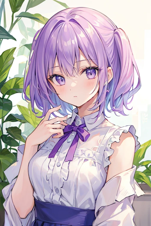 ((highest quality)), ((masterpiece)), (Get used to it), Perfect Face , beautiful girl , pastel colour ,Light purple hair,