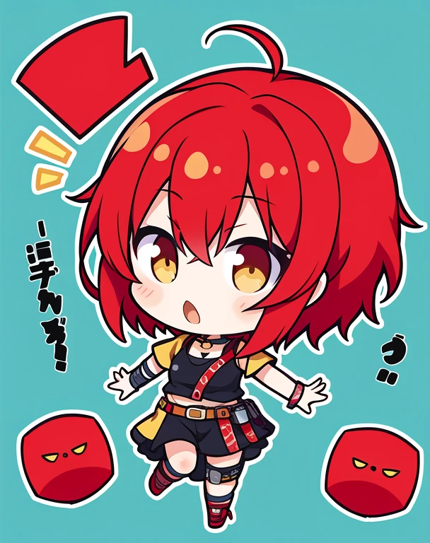 Chibi, red hair, short hair, yellow eyes, mortified, no motion, kyriedef,