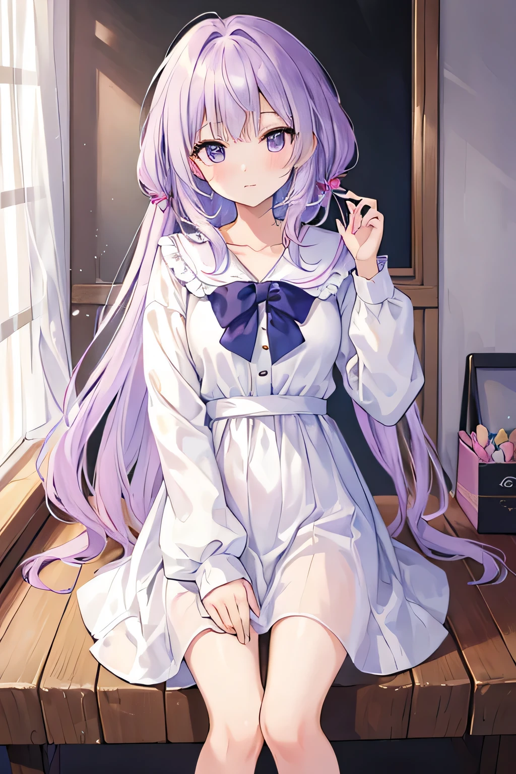 ((highest quality)), ((masterpiece)), (Get used to it), Perfect Face , beautiful girl , pastel colour ,Light purple hair,