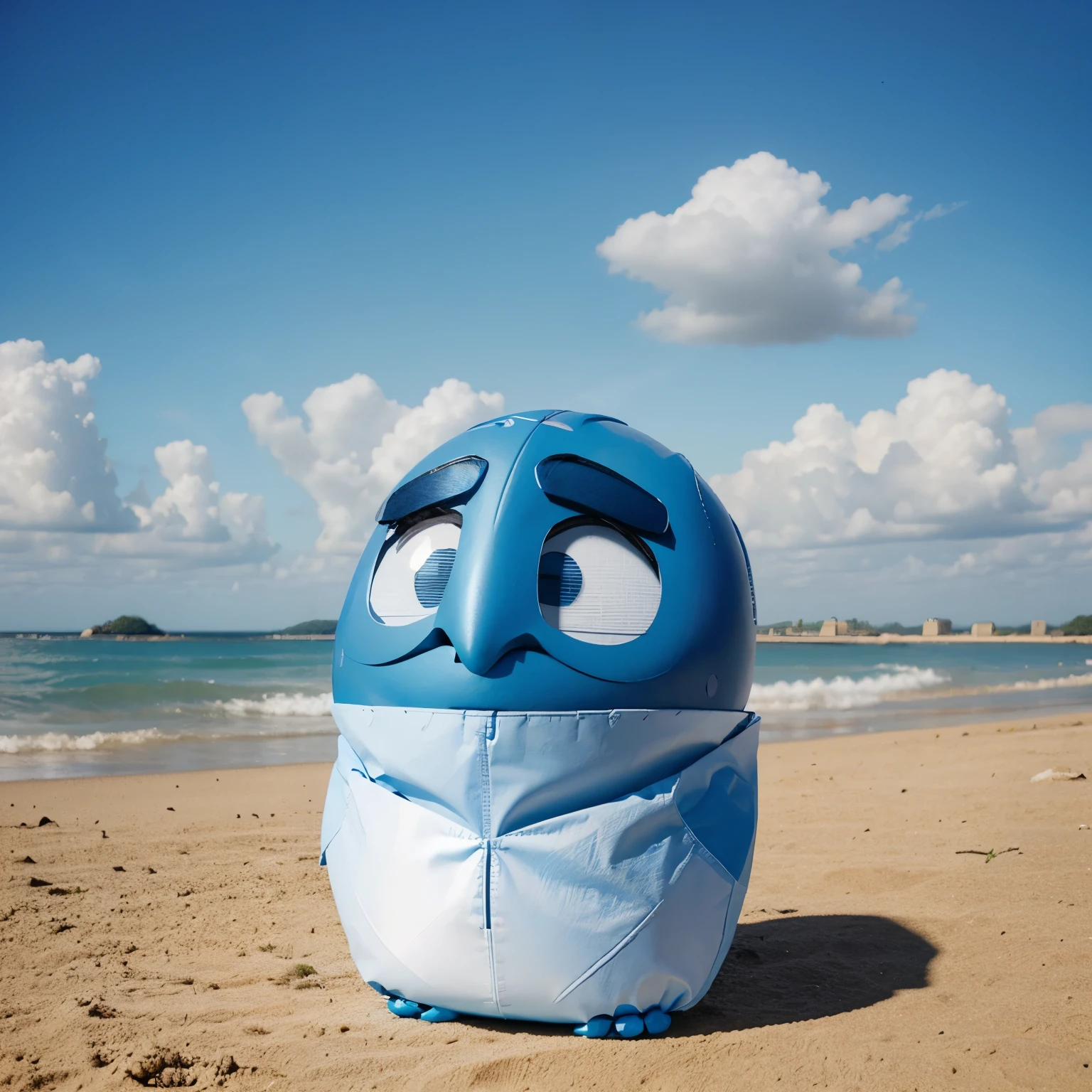 Sacola de papel estilo pixar com com fundo azul