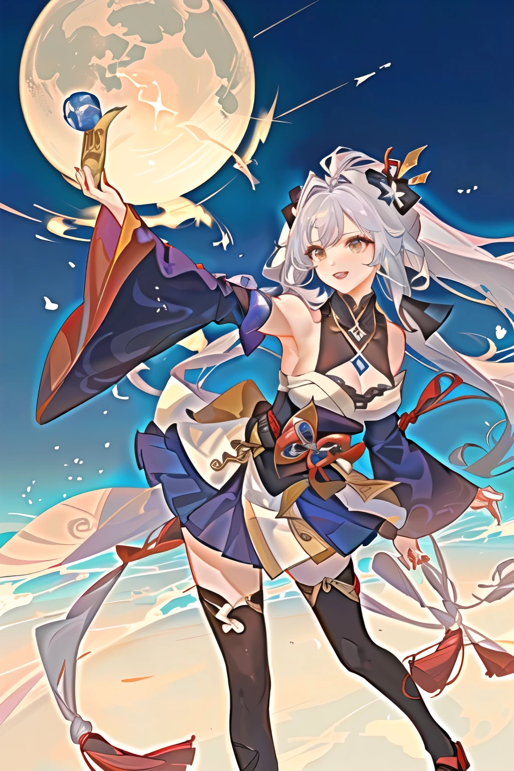 Zhongli do Genshin Impact com o elemento Geo(terra), cabelo preto, olhos vermelho e pele clara, segurando uma kusarigama de duas laminas, don&#39;t wear clothes, brinco de estrlas