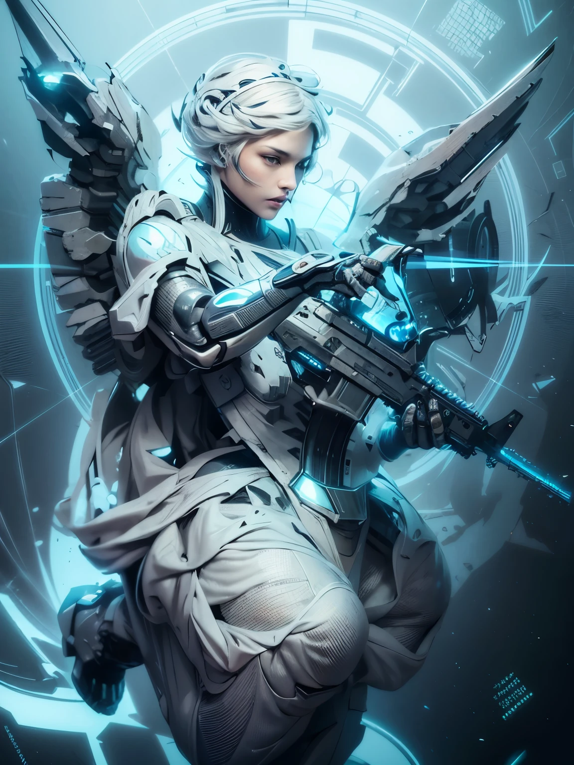wearing a mechanical suit, Mechanical wonder, Cyberpunk, Cybernetic Guardian, futuristic armor, full body, front pose, symmetry, intricate (steel metal [rust]), joints, warframe style, cyborg, male body and armor, Chainsaw Man  