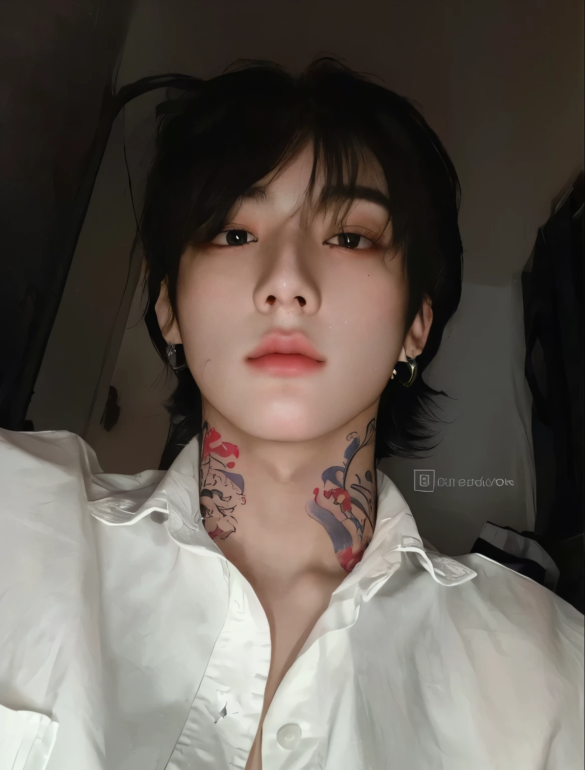 arafed woman with a tattoo on her neck and neck, cai xukun, jungkook, male ulzzang, 1 7 - year - old boy thin face, androgynous face, delicate androgynous prince, kim doyoung, beautiful androgynous prince, jinyoung shin, androgynous person, androgynous, androgynous male