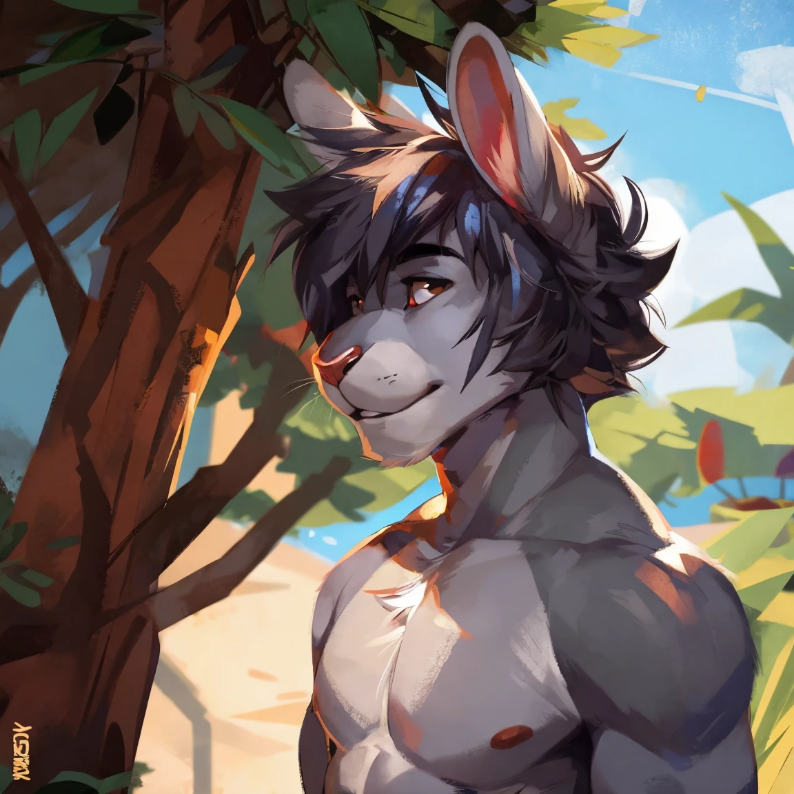 by kenket, by Zackary911, by hyattlen, by teranen, by fumiko, by Pixelsketcher, by Bayard Wu, by Einshelm, by Kilinah, by Hioshiru, by fluff-kevlar, by Dimwitdog, (((by blackkitten))), Furry, Anthro, solo, ((bunny)), ((female)), ((slender)), ((young)), ((fluffy tail)), innocent look, floppy ears, ears down, short hair, inside water park, sitting on umbrella chair, legs spread, nude, no clothes, naked, perky nipples, small breasts, smiling, drinking from glass,