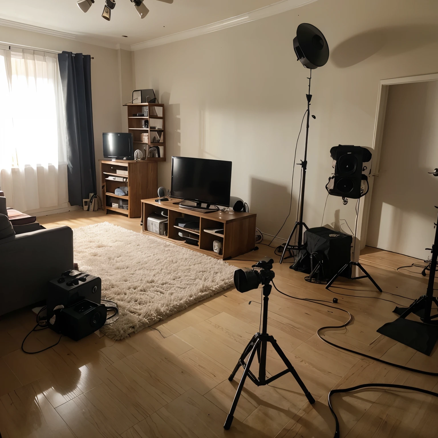 Realistic, studio, home, camera, photoshoot, photoshoot equipment, lights 