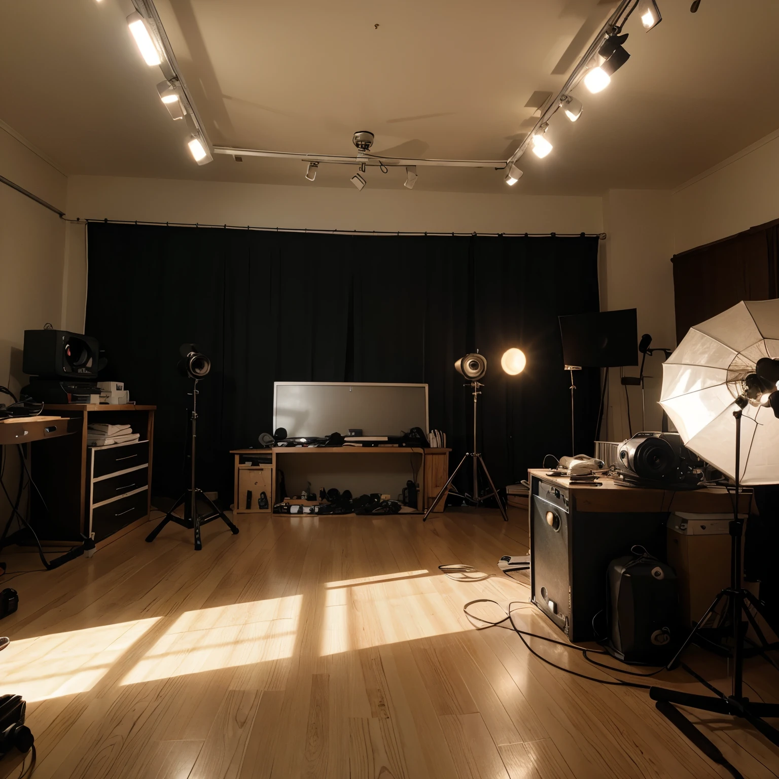 Realistic, studio, home, camera, photoshoot, photoshoot equipment, lights