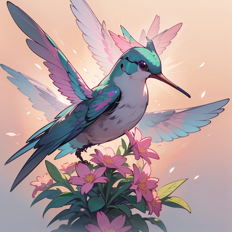 best quality,highres,(realistic,photorealistic,photo-realistic:1.37),ultra-detailed
pink flower,hummingbird,beautiful detailed petals,detailed feathers,delicate beak,bright colors,small wings,hovering
[illustration],vibrant garden background,soft lighting,bokeh