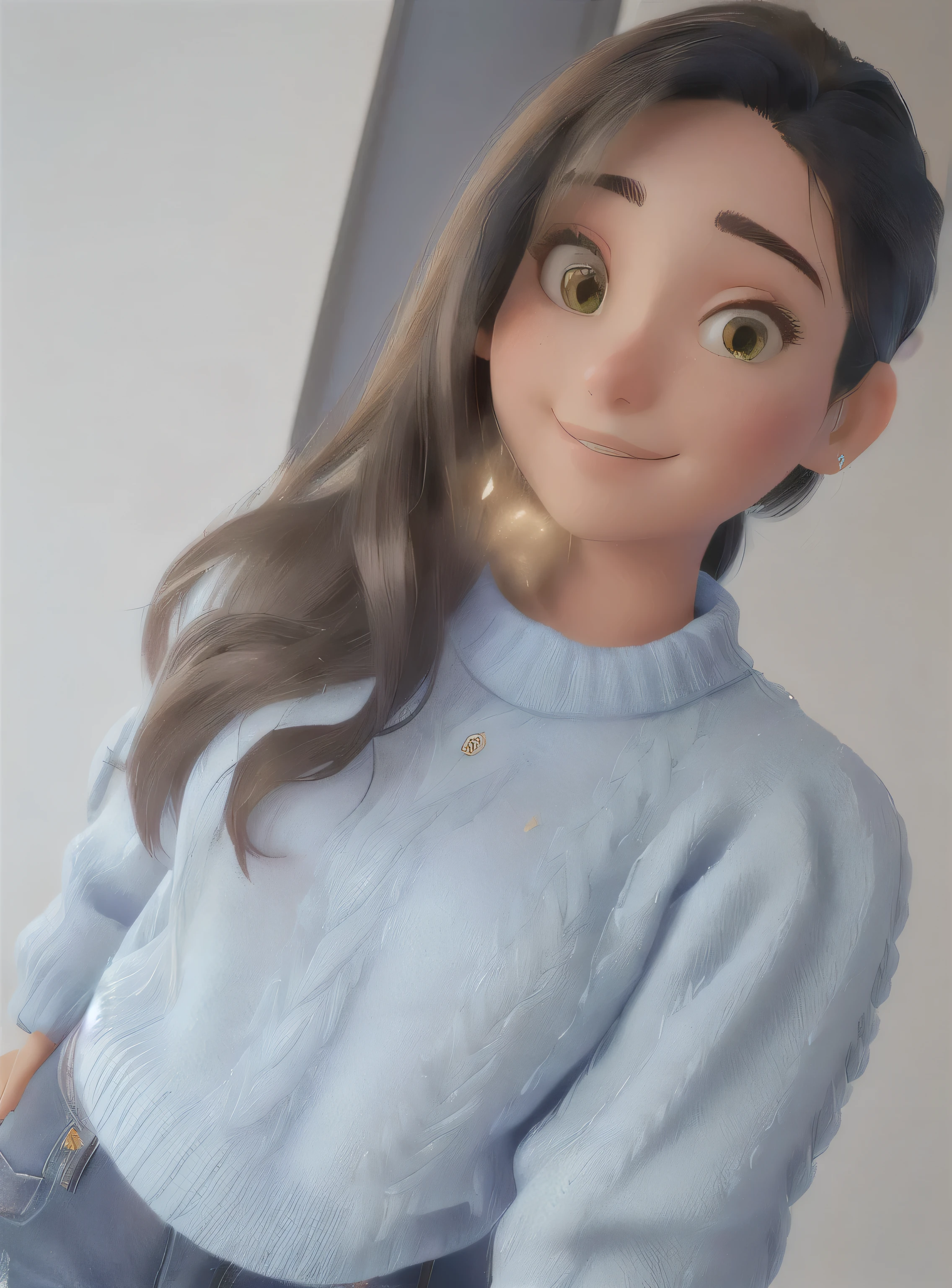 a close up of a woman wearing a blue sweater and jeans, blue sweater, nodded, selfie de una mujer joven, Instagram, foto del traje, 8k selfie photography, Ayahuasca, by Amelia Peláez, 🤤 girl portrait, fernanda suarez, traje azul, usando un lindo top, vistiendo top corto, alani guillen