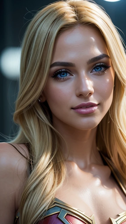 (UHD, retina, masterpiece, accurate, anatomically correct, textured skin, super detail, high details, high quality, best quality, high res, 1080P, HD, 4K, 8k, 16k), (eye candy, beautiful detailed blue eyes, beautiful detailed lips, extremely detailed eyes and face), pouty lips, studio lighting, physically-based rendering, vivid colors, (large sexyasts)o bikini), cleavage, (mediup shot, side swept bangs, shiny blonde hair in ponytail, shiny skin, blush), (bokeh), eye reflection,, dark atmosphere, highly detailed skin texture, extreme details, perfect breast, tanned skin, fr,, ultra detailed skin texture, soft lights, pale skin,(gigantic breasts:1.3)