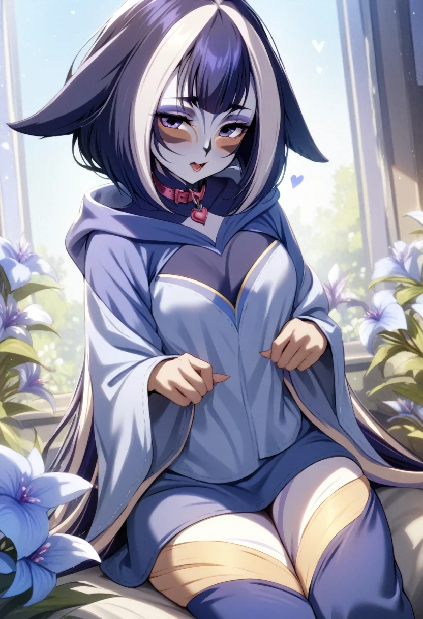 (shylily/(Twich/):1.5),(masterpiece:1.2),(best quality:1.2),,Beautiful flowers,Moles under the eyes, heart shaped collar, Beautiful and beautiful,、Bob Hairstyle、Hooded shirt、mini skirt