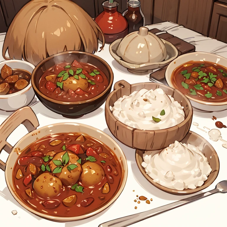 Girls mixing curry spices Brown skin and silver hair