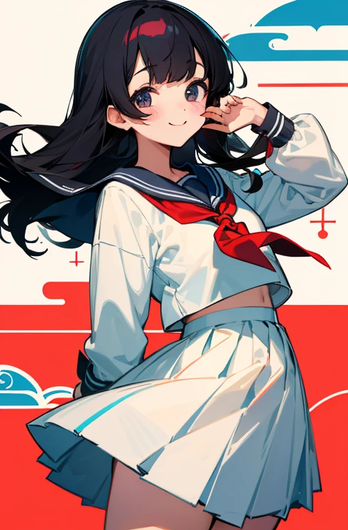 Cute Girls、Black Hair、bangs、Sailor suit、Schoolへ向かう、smile、School、The ribbon is red、