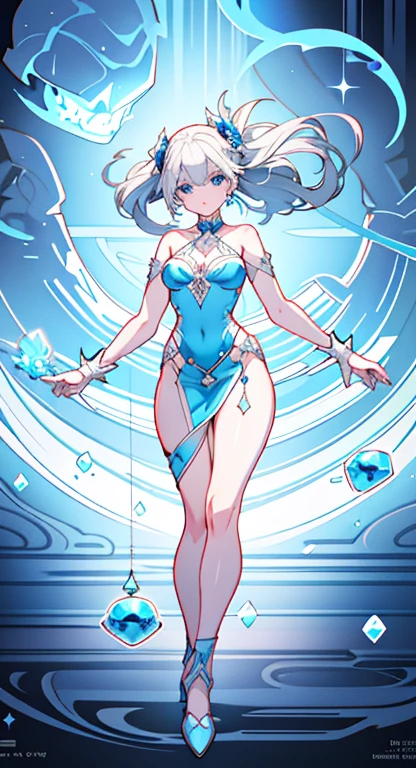 (best quality, highres, ice skull:1.1), ice skull, girl style, thick body art, detailed facial features, icy blue eyes, glossy lips, long eyelashes, porcelain skin, blue and silver color scheme, intricate skull design, realistic texture, vibrant colors, elaborate background, mysterious atmosphere, frozen garden, snow-covered trees, sparkling ice crystals, surreal lighting, fantasy elements
