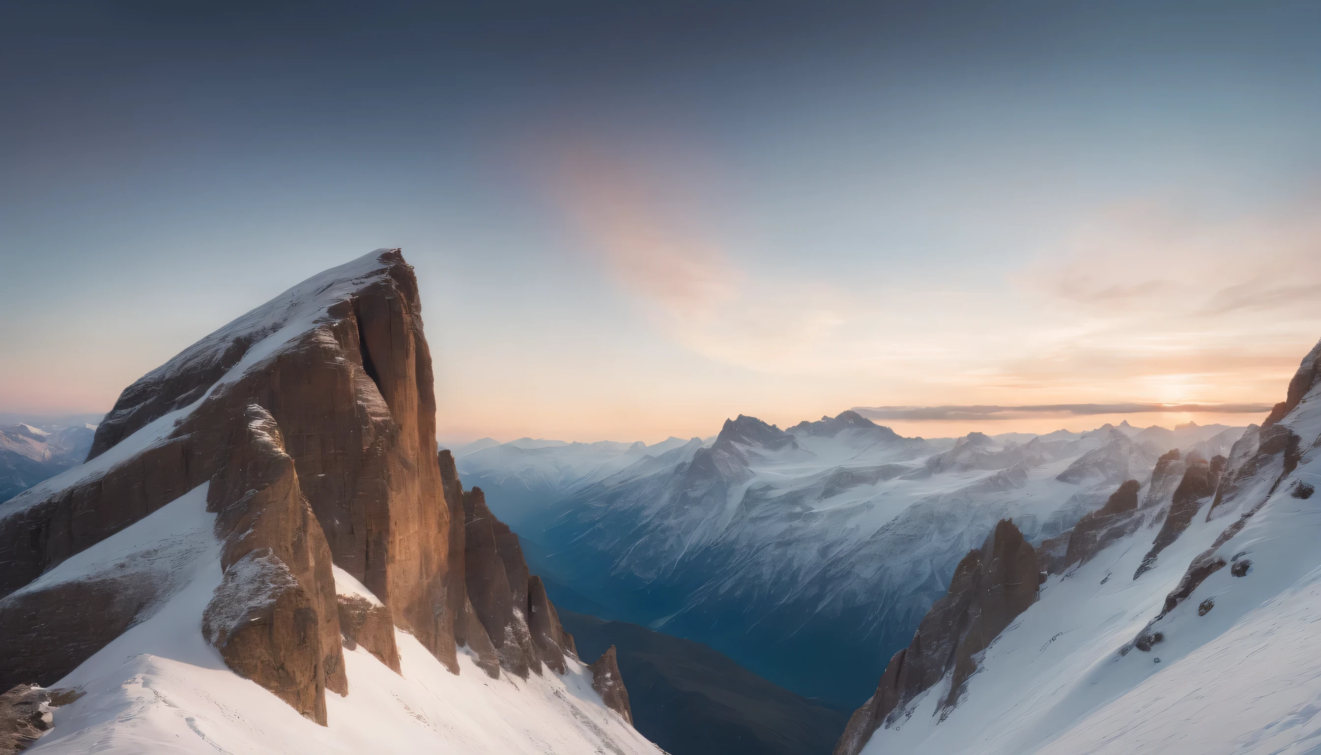 SCENE WITH EXUBERANT SHARPNESS AND DEFINITION, AMONG THE STEEP AND INTRINSIC MOUNTAINS WITH SHARP ROCKS WITH SNOW AND ICE, THE CLEAR AND COLD SKY HAS CLOUDS DESTROYED BY THE FREEZING WIND FROM THE POLE, IMAGEN HIPER REALISTA, maximum depth of field, HIGHEST HDR RESOLUTION, UHDE, 4K, EXTREME SHARPNESS AND DEFINITION, Professional cinematographic lighting, PERSPECTIVA PERFECTA COLORES VIBRANTES