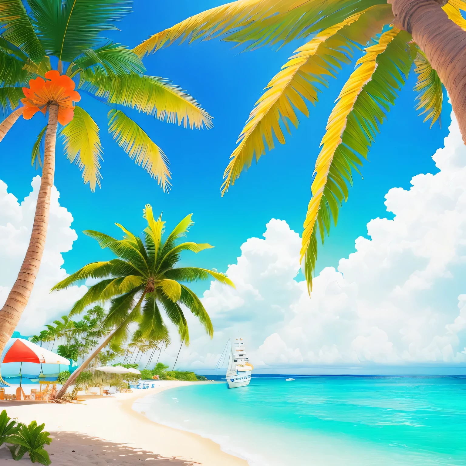 beach, Jamaica, Sun, bright colors, sea, palm trees, hippie, white yacht