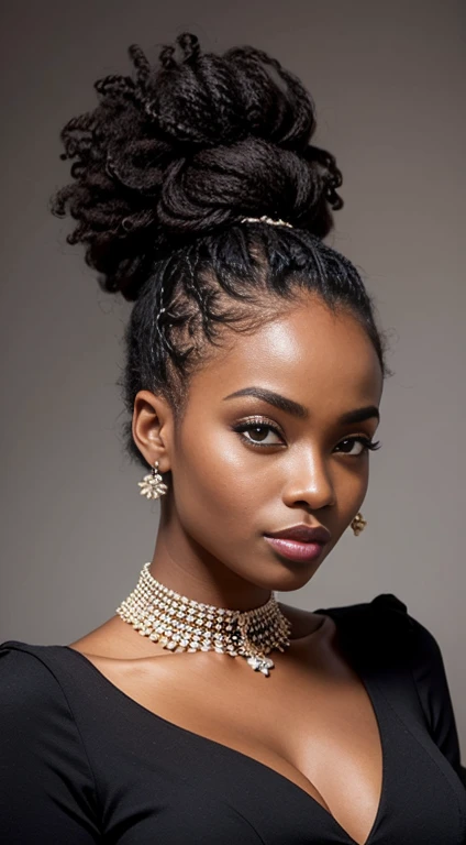 magnifique femme noire avec une longue natte de cheveux et un magnifique tailleur en lin