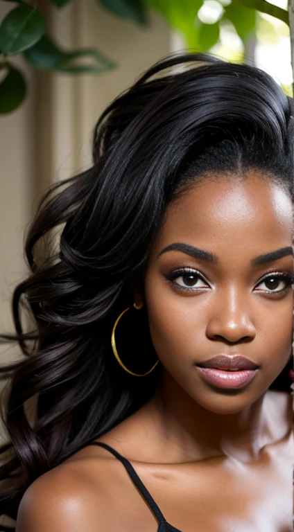 magnifique femme noire avec une longue natte de cheveux et un magnifique tailleur en lin