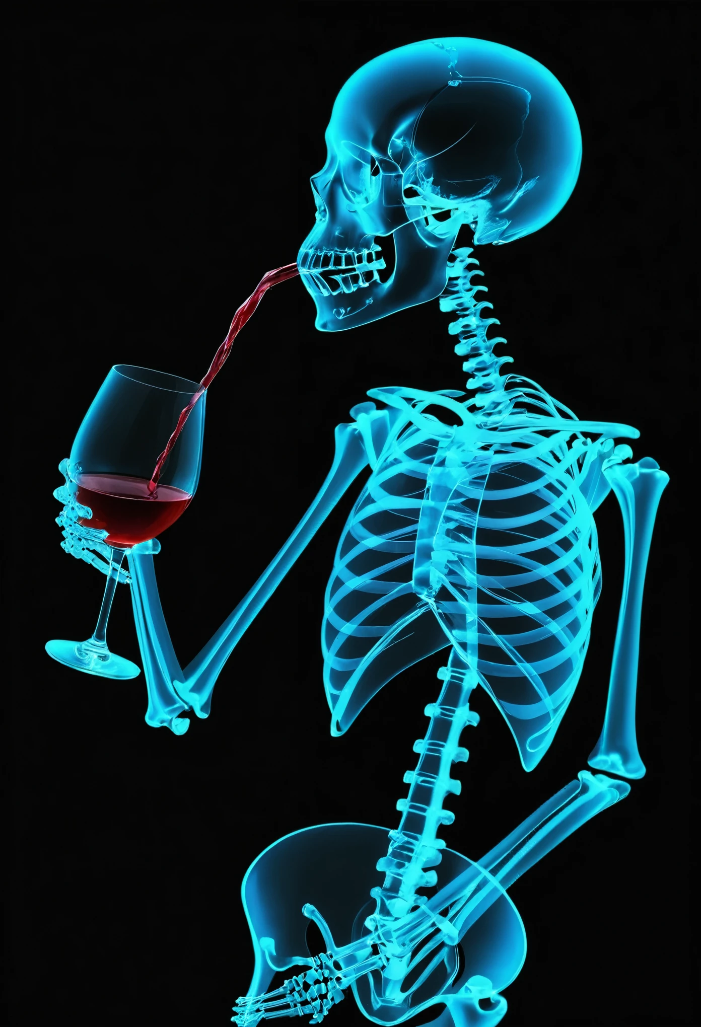 (skeleton drinking water:1.5),( skeleton:1.3), (( Dark colors, intricate details, realistic style, tar paintings, dark paintings, digital illustrations, mixed media pieces, deep shadows ))
