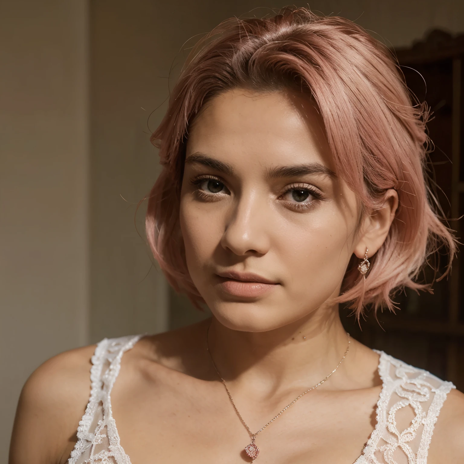 Chico piel blanca, pelo puntiagudo rosado