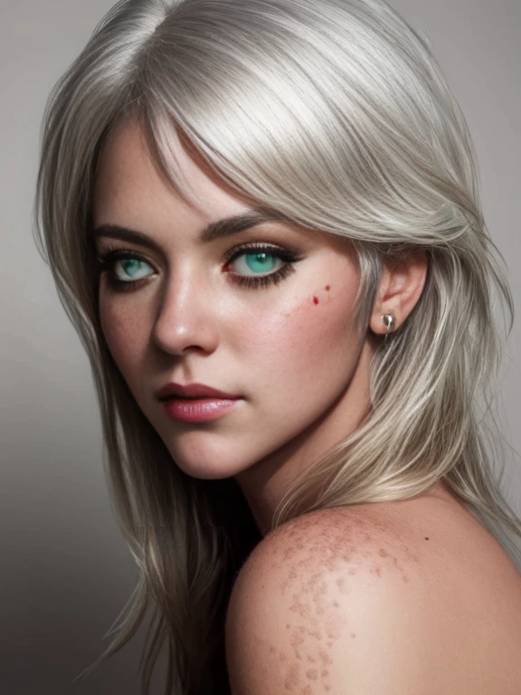 ciriW3_soul3142, 1girl, white hair, scar across eye, green eyes, freckles, detailed skin, masterpiece, best quality, intricate details, 