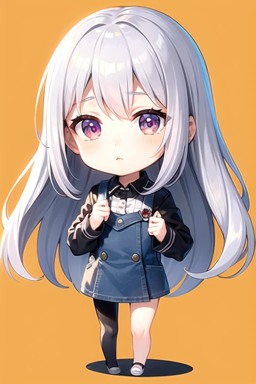 ((highest quality)), ((masterpiece)),  Perfect Face、Anime characters、Chibi character、girl、clothes、student、Lively、Silver Hair、Single