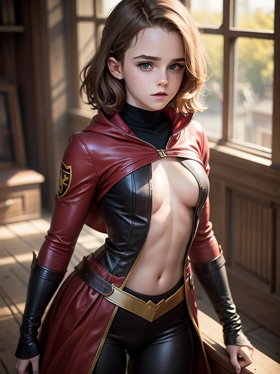 Teen emma watson (18 YERS OLD) dressed as Robin the boy wonder. Detailed tight costume. Defined body. Slender. HUGE breasts.