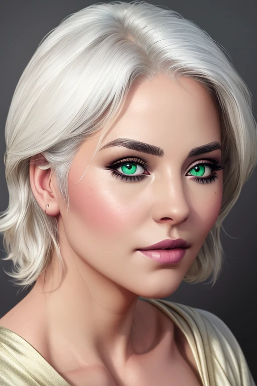 (best quality, hyperdetailed photography:1.2), beautiful lady, ciri , the Witcher 3,freckles, dark makeup, soft light, white hair,pink lips, green eyes, snoopy breast,massive perfect breast,, (detailed beautiful face, detail skin texture, ultra-detailed body:1.1) sexy vampire girl,,, naked breast, realistic skin texture extreme details,
