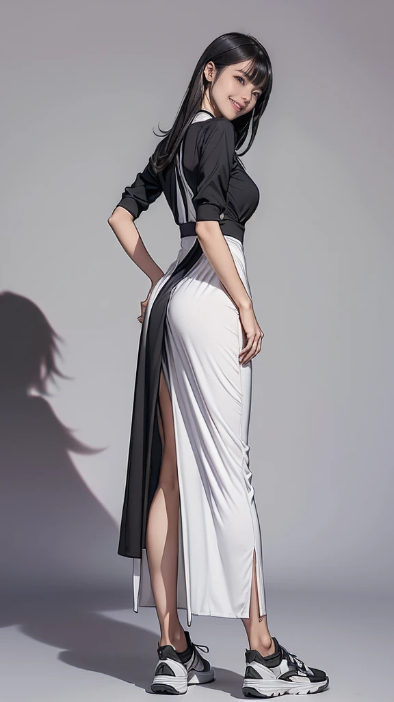 (((Backwards:2.0, ふace your buttocks towards the camera:2.0, Accentuate your butt:2.0, Standing posture:1.5, Backwards:2.0))), (((clothing:2.0, Black panties under a white maxi ao dai:2.0, sneakers:1.8))), ((Streetscape:1.5)), 1 girl, alone, ((short hair:1.2, Grin:1.2)), 16 years old,Black Hair, With bangs, Perfect breasts, thin, Captivating ass, Beautiful legs, thin脚,