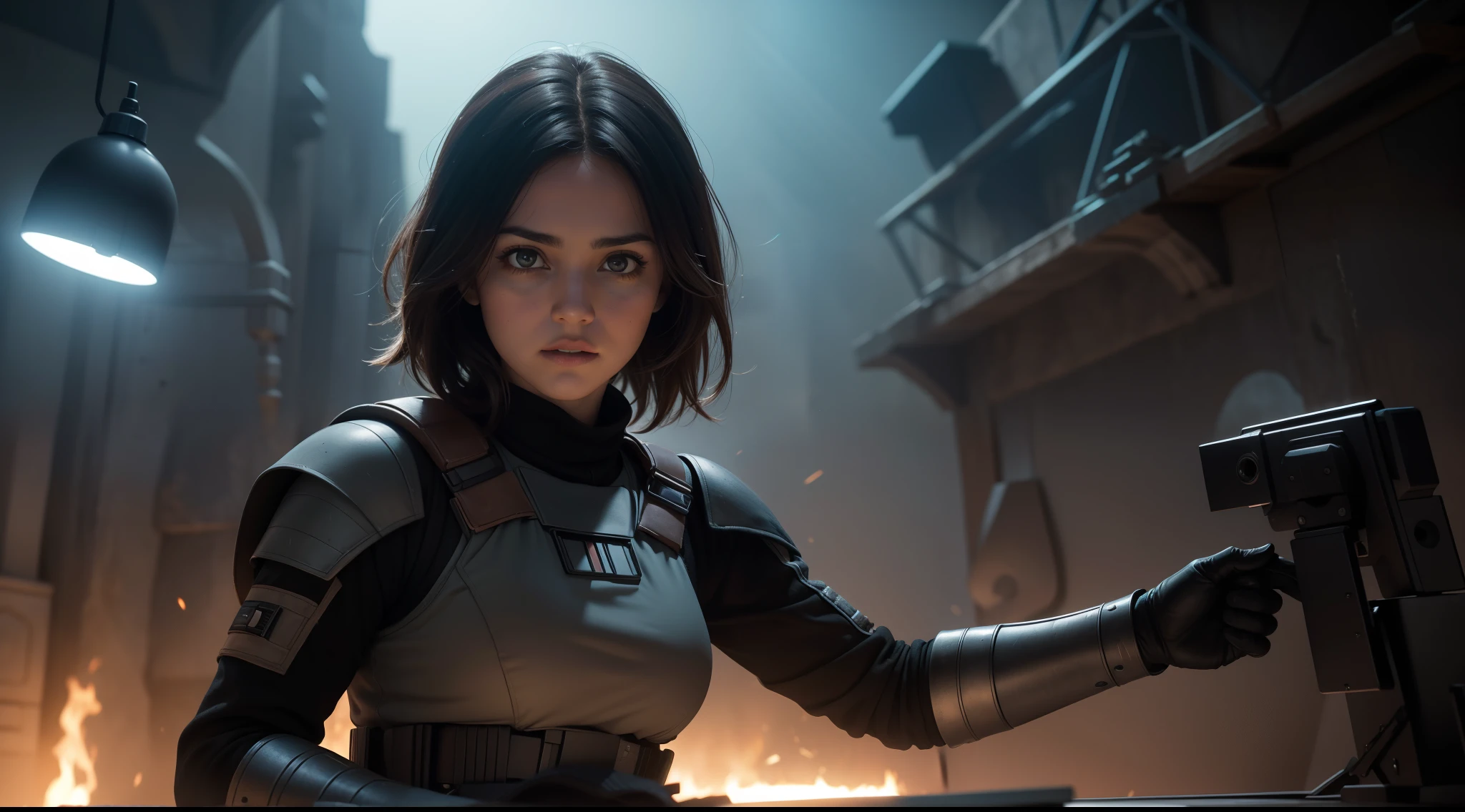 mujer atractiva (tetas grandes) en un disfraz de soldado de asalto de Star Wars, CGI con enfoque claro, fotorrealista, Alto detalle, realista, Obra maestra, absurda, mejor calidad, hdr, alta calidad, high resolution, extremadamente detallado, fondo de pantalla 8k, detalles intrincados, 8k hd, Full HD, (foto realista:1.2), Contrast, sharp lighting, cinematic lighting, natural lighting, luz dura, contraluz, Global lighting, Ambient occlusion