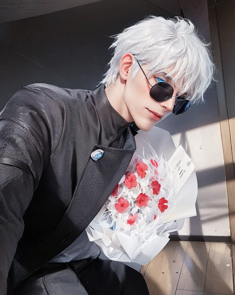 Guy with white hair and blue eyes and black clothes