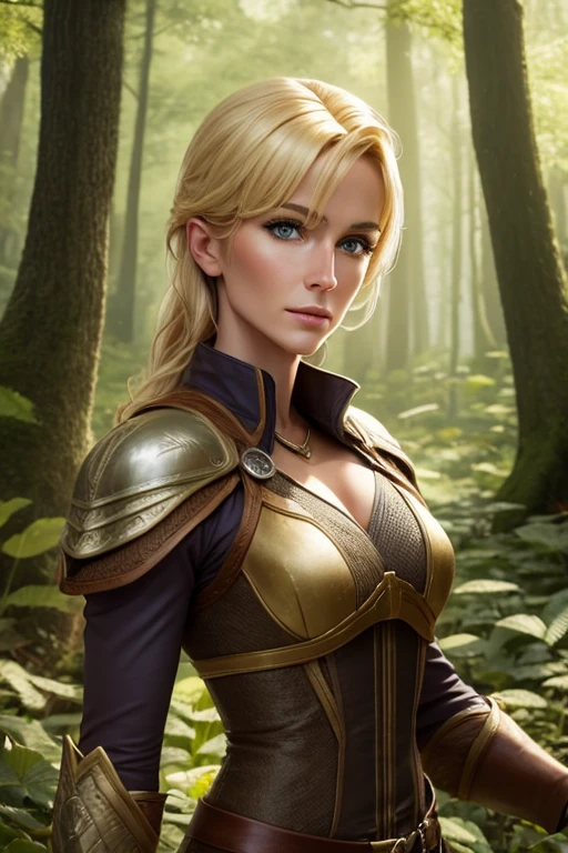 Forty-year-old blond human fantasy ranger, fantasy forest